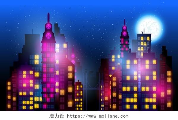 夜晚城市建筑插画